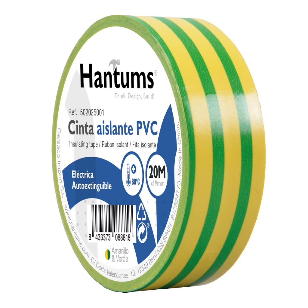 PVC electrical insulating tape 20M Yellow and Green - 10u retractable