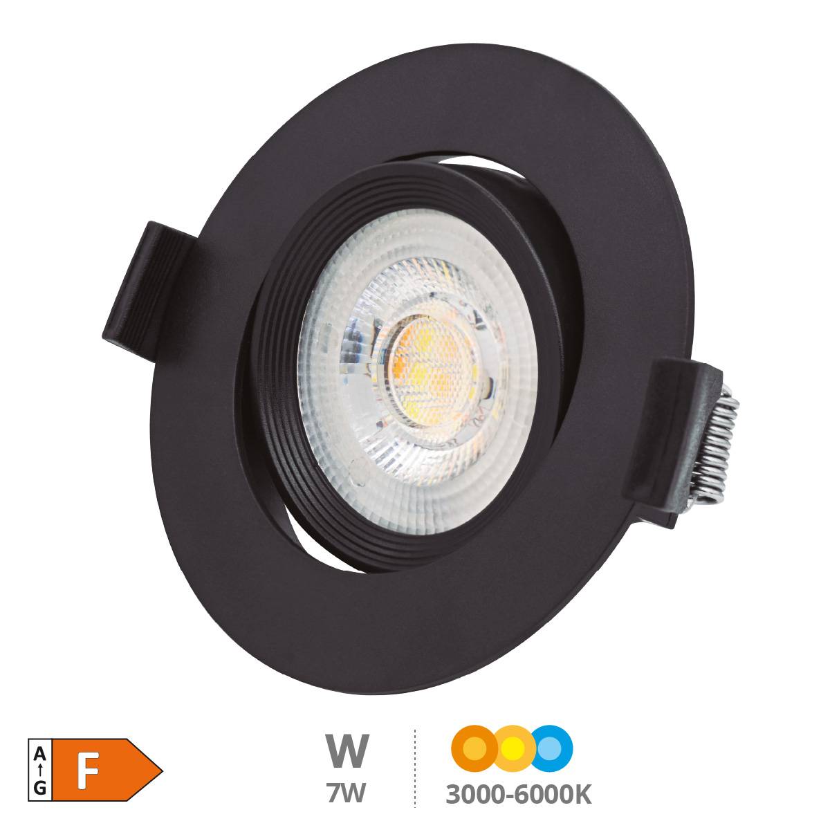 Aro basculante redondo empotrable LED Gonde 7W 3000-4000-6500K Negro 
