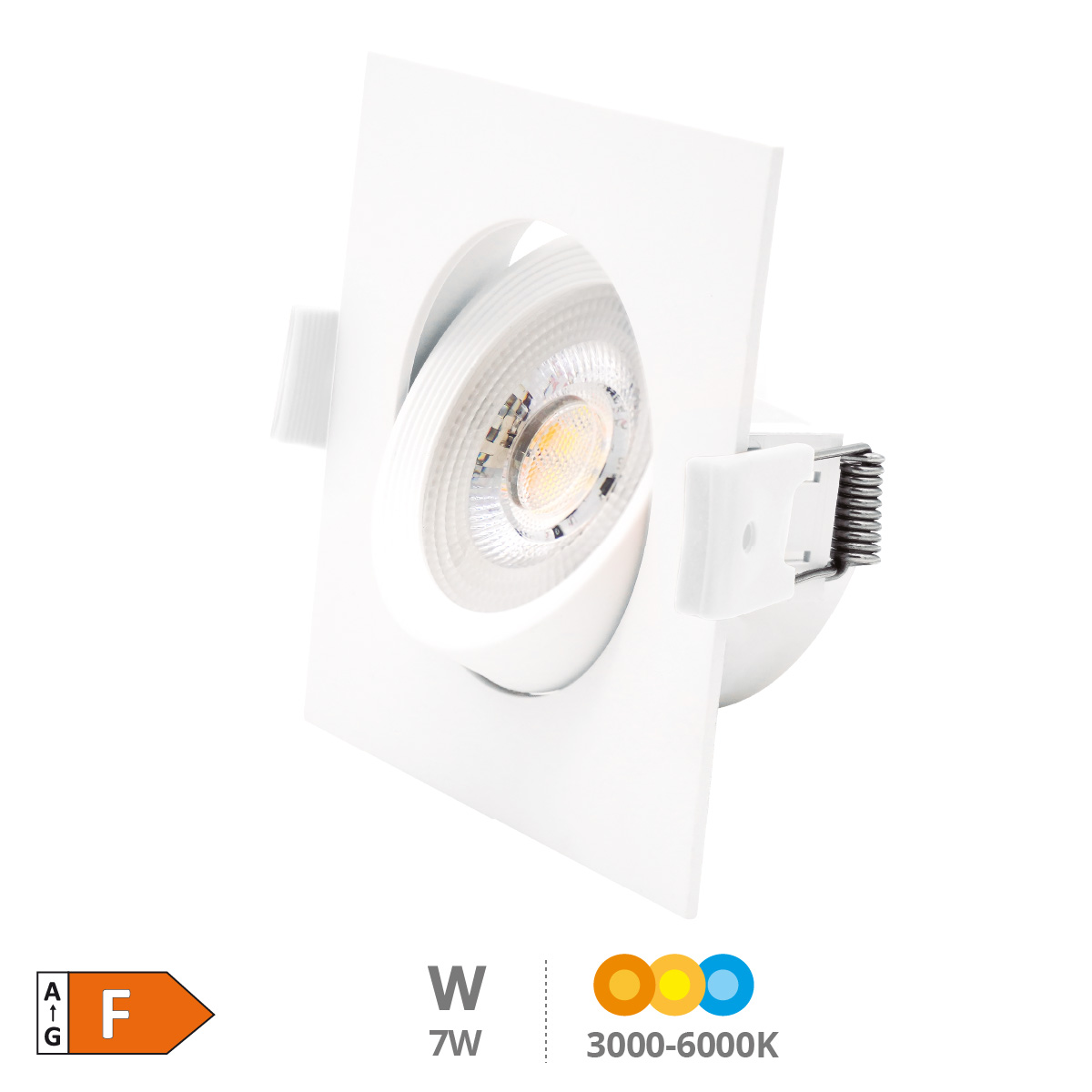 Aro basculante cuadrado empotrable LED Gonde 7W 3000-4000-6500K Blanco 
