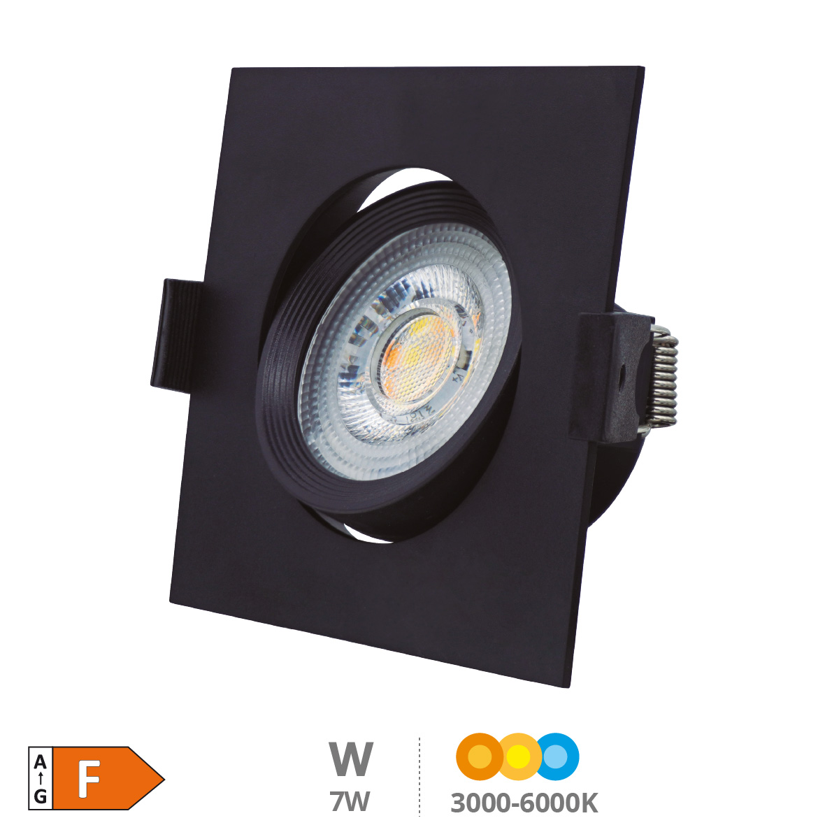 Aro basculante cuadrado empotrable LED Gonde 7W 3000-4000-6500K Negro 