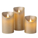 Pack 3 velas decorativas LED de cera 100 - 120 - 150mm Dorado