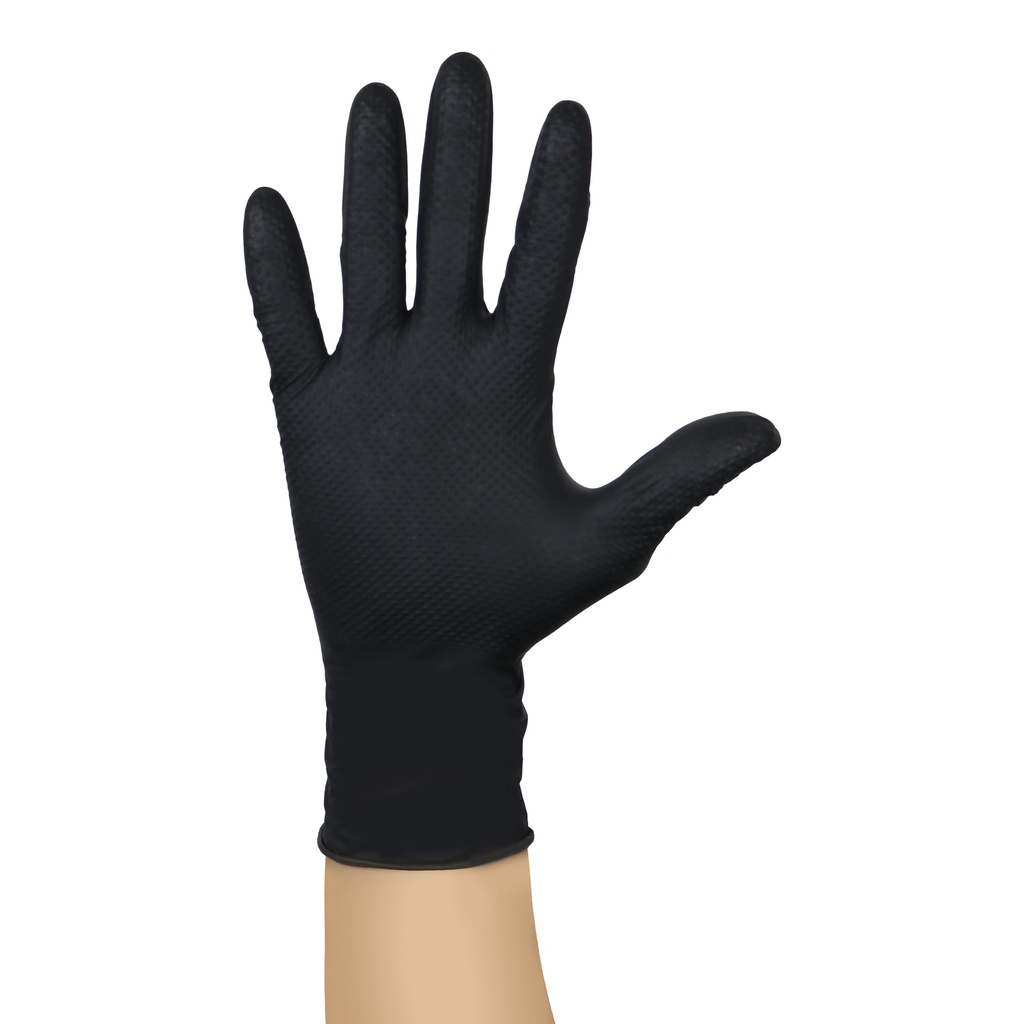Boîte 50 gants jetables en nitrile diamanté/grip Noir - Taille L