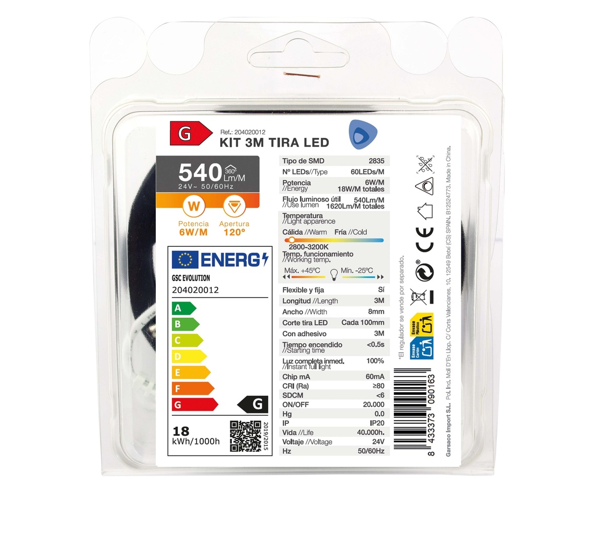 Kit 3M Tira de LED 6W/M IP20 2800K-3200K preparado 