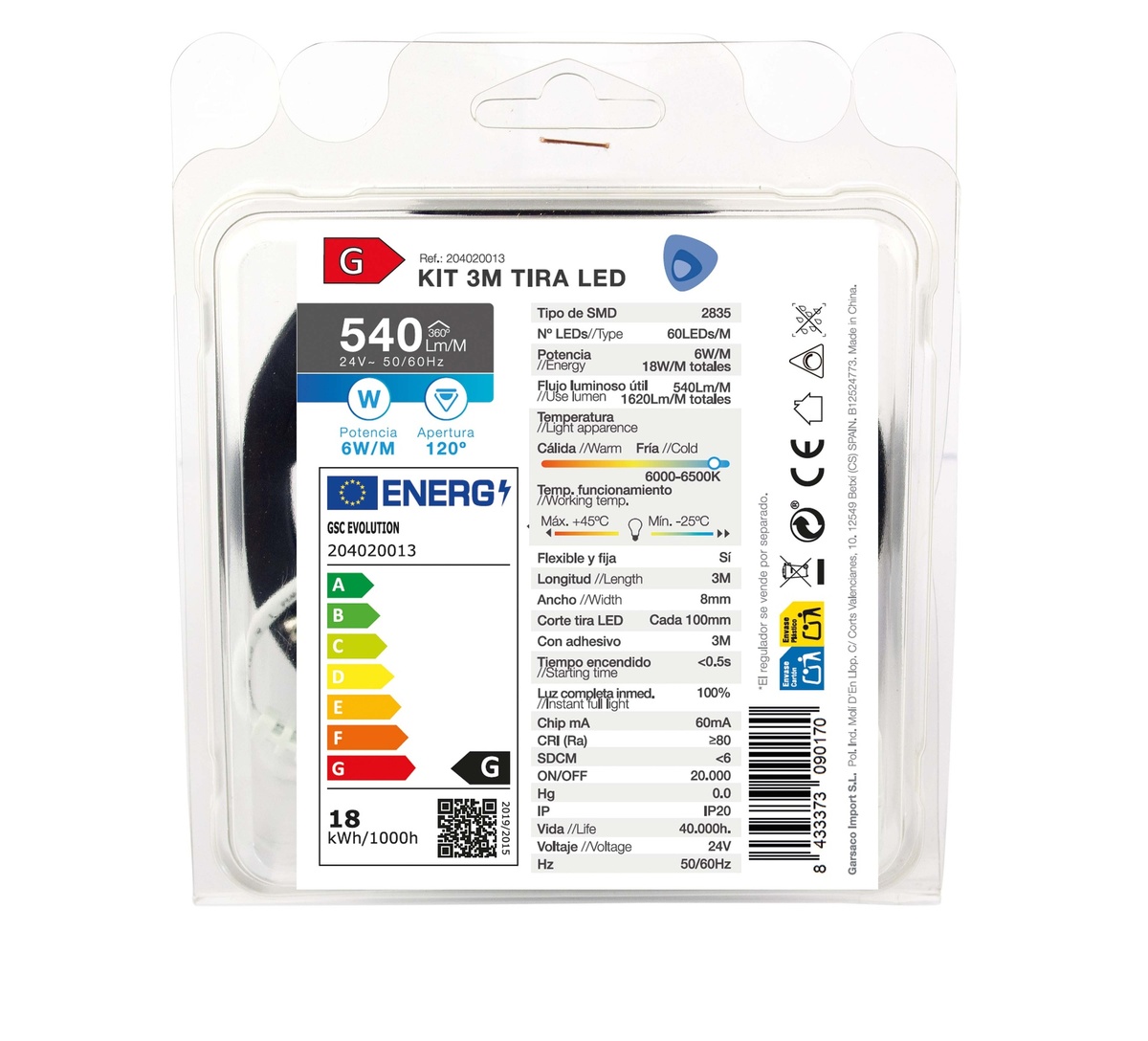 Kit 3M Fita LED 6W/M IP20 6000K-6500K preparado