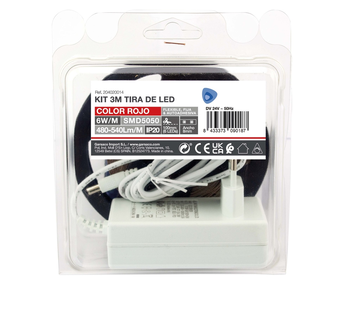 Kit 3 M Bande de LED 6 W/M IP20 Rouge préparé