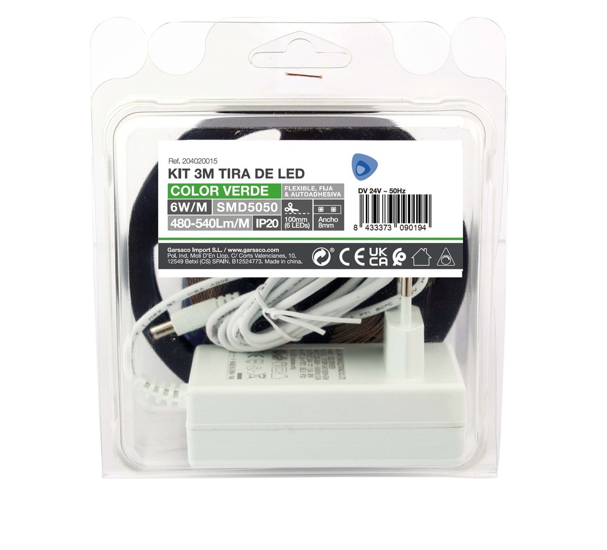 Kit 3 M Bande de LED 6 W/M IP20 Vert préparé