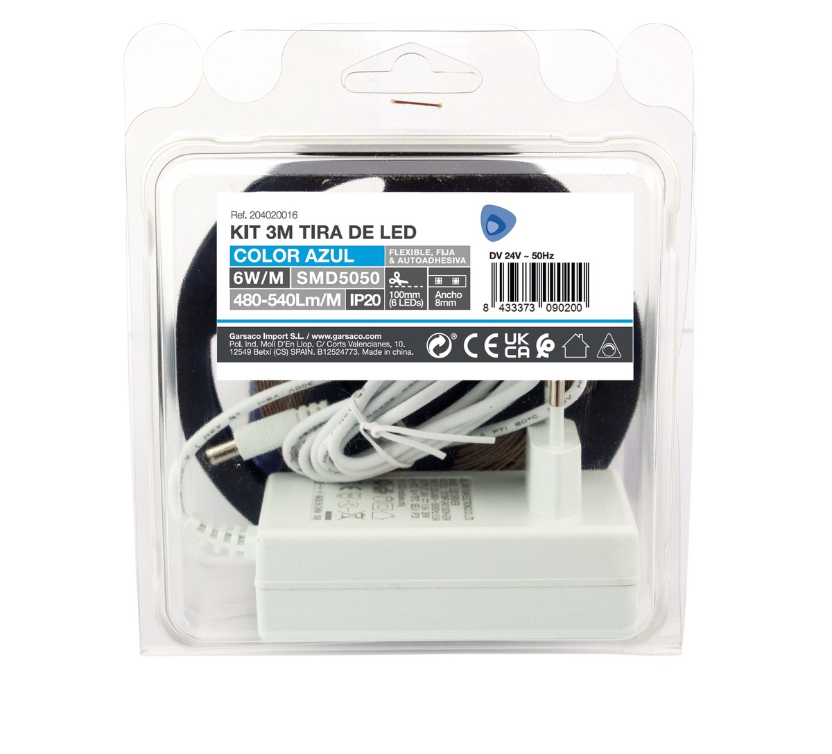 Kit 3M Tira de LED 6W/M IP20 Azul preparado