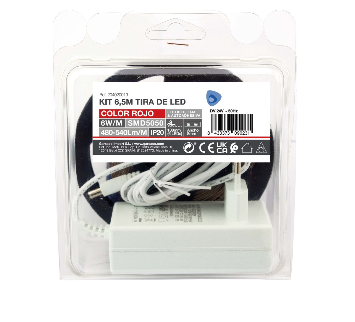 Kit 6,5M Tira de LED 6W/M IP20 Rojo preparado