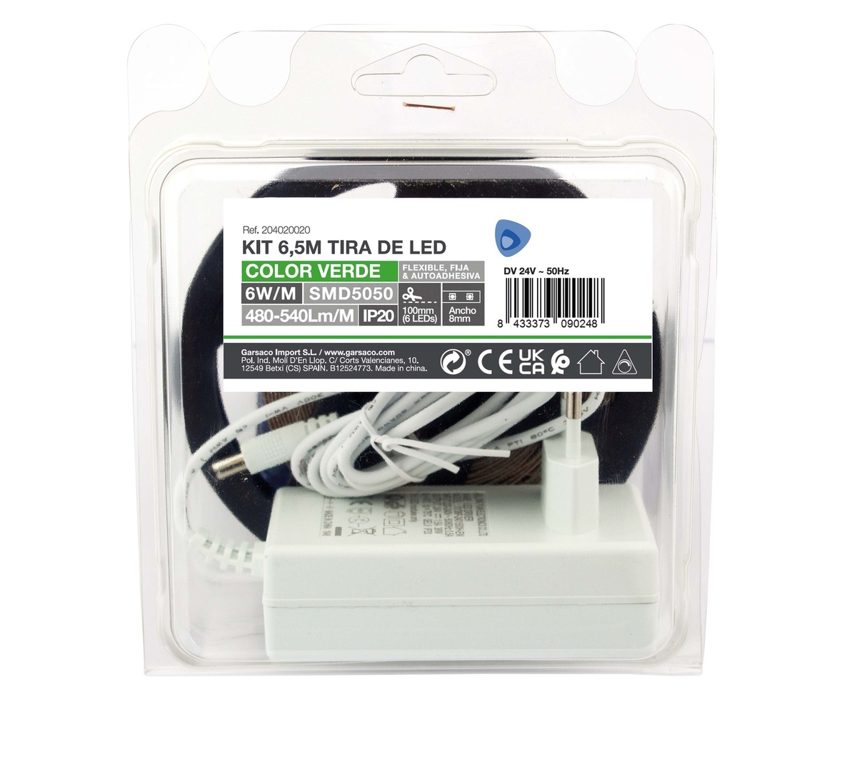 Kit 6,5M Tira de LED 6W/M IP20 Verde preparado