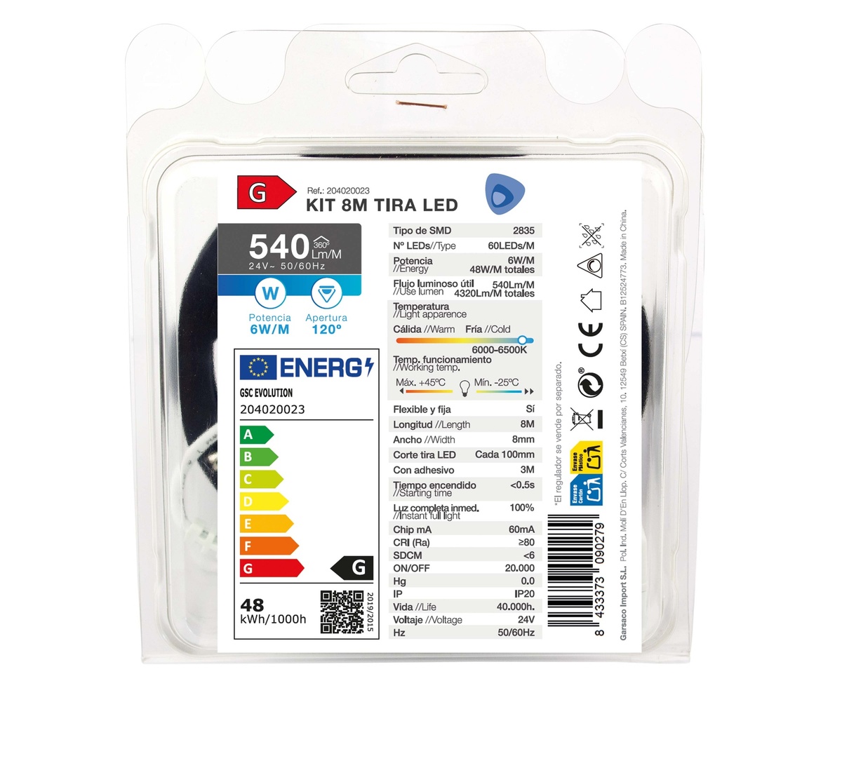 Kit 8M Fita LED 6W/M IP20 6000K-6500K preparado