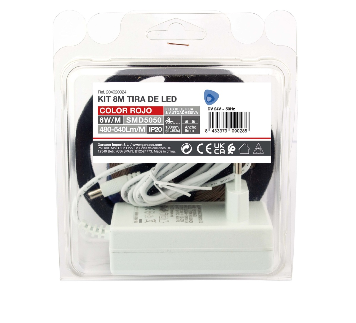 Kit 8 M Bande de LED 6 W/M IP20 Rouge préparé