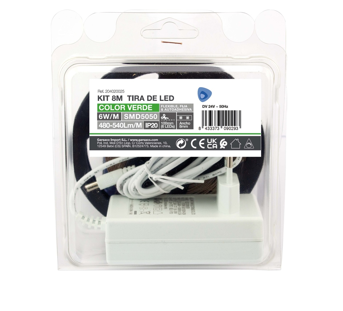 Kit 8M Tira de LED 6W/M IP20 Verde preparado