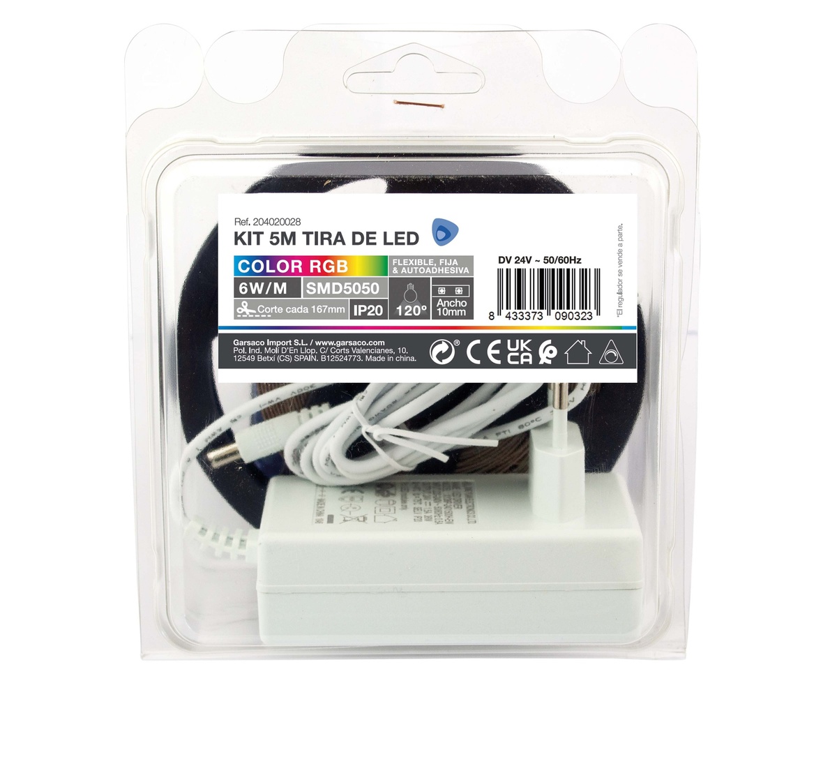 Kit 6,5M Fita LED 7.2/M IP20 RGB preparado
