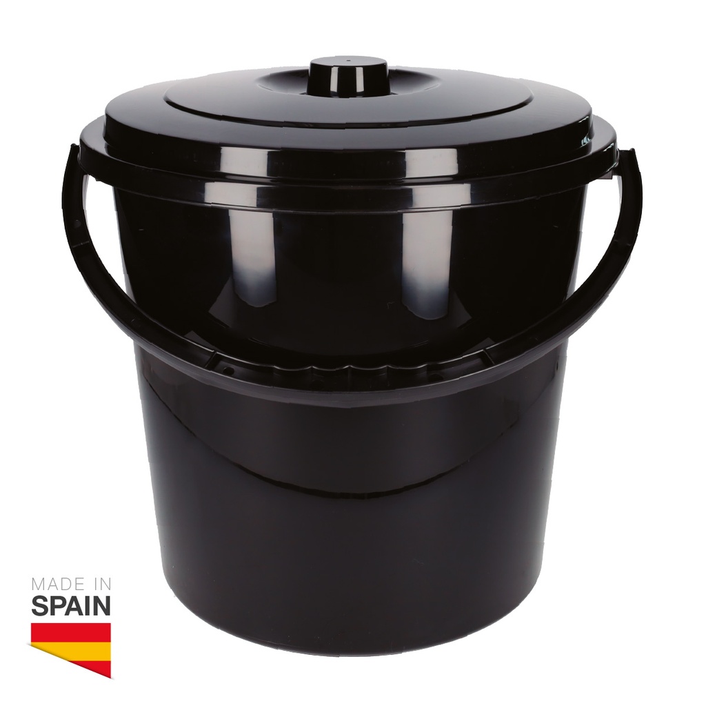 Cubo con asa y tapa 15L Negro