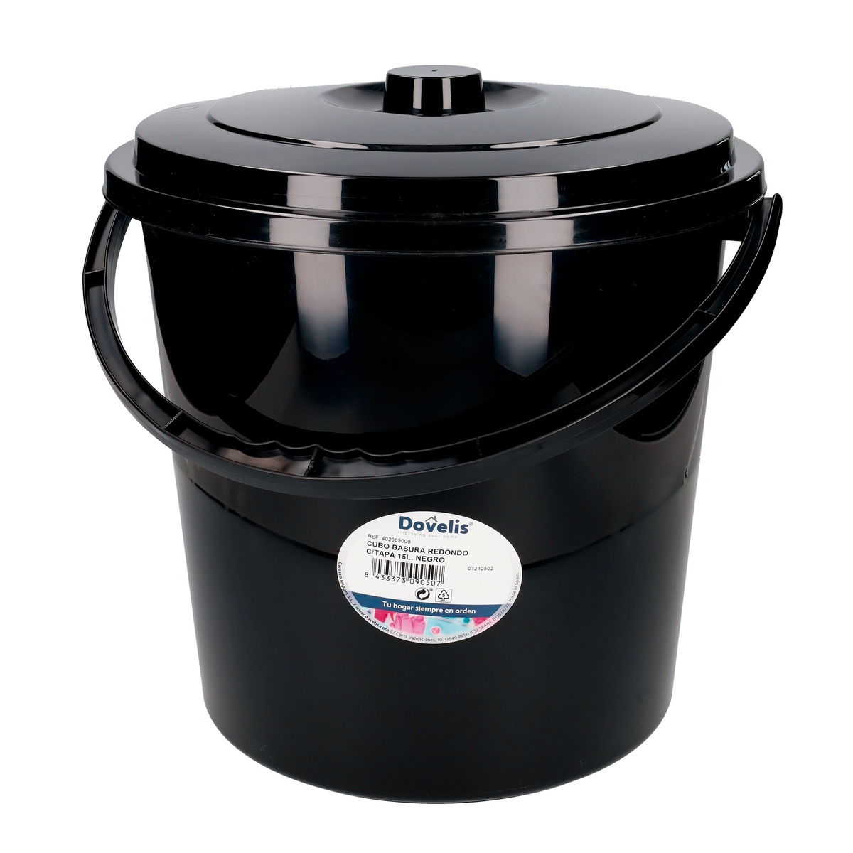 Cubo con asa y tapa 15L Negro
