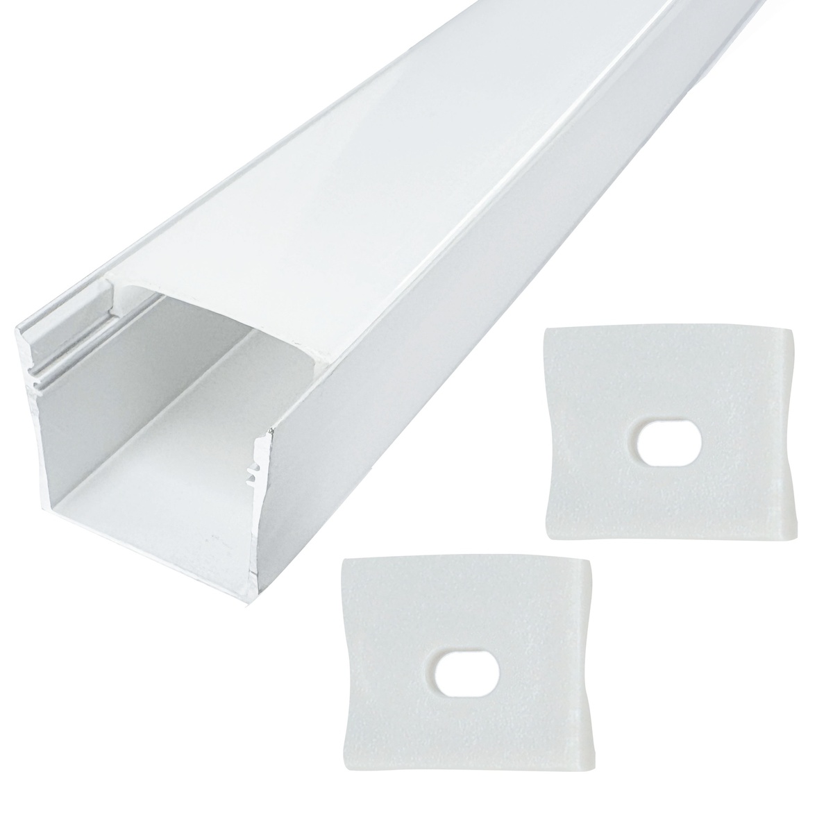 Kit perfil aluminio traslúcido superficie 2M para tiras LED 230V hasta 23mm 
