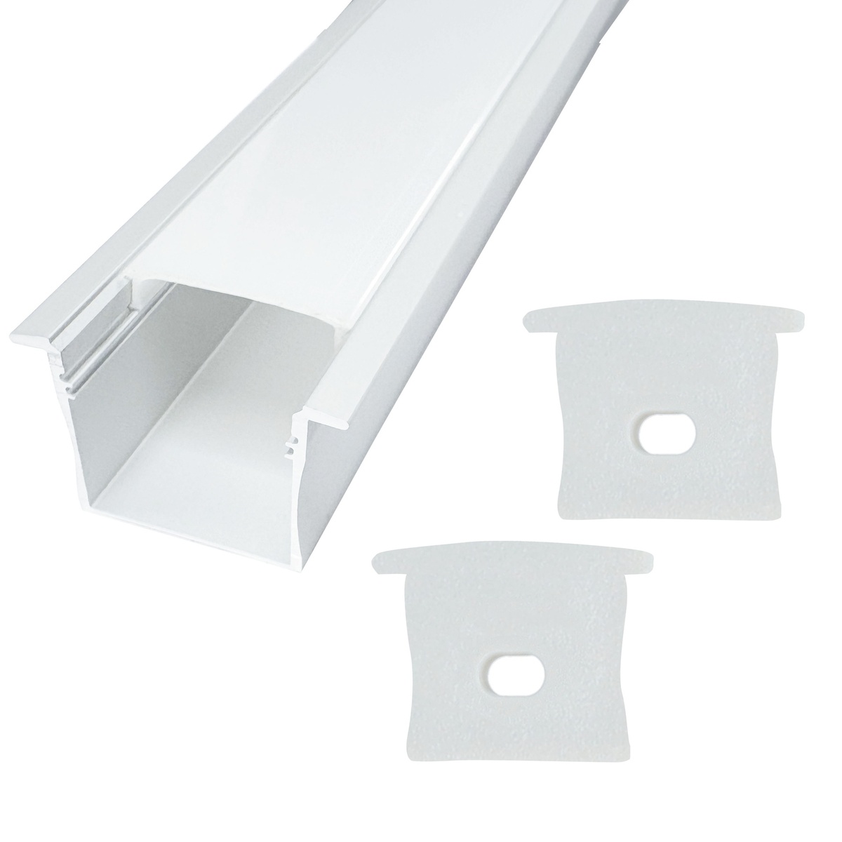 Kit perfil aluminio traslúcido empotrable 2M para tiras LED 230V hasta 23mm 