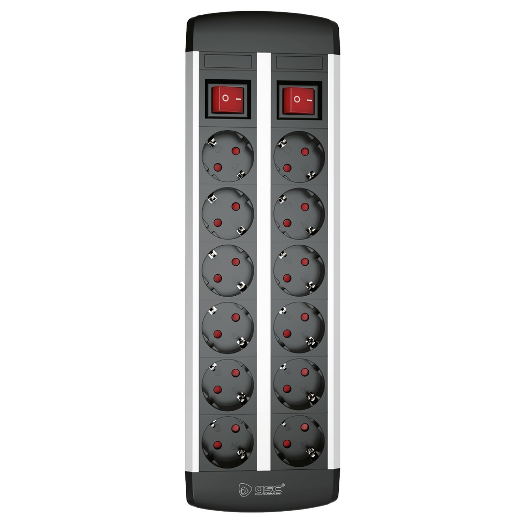 Bloc multiprises 12P avec protection et 2 Int. (3x1.5mm) 1,4M Noir