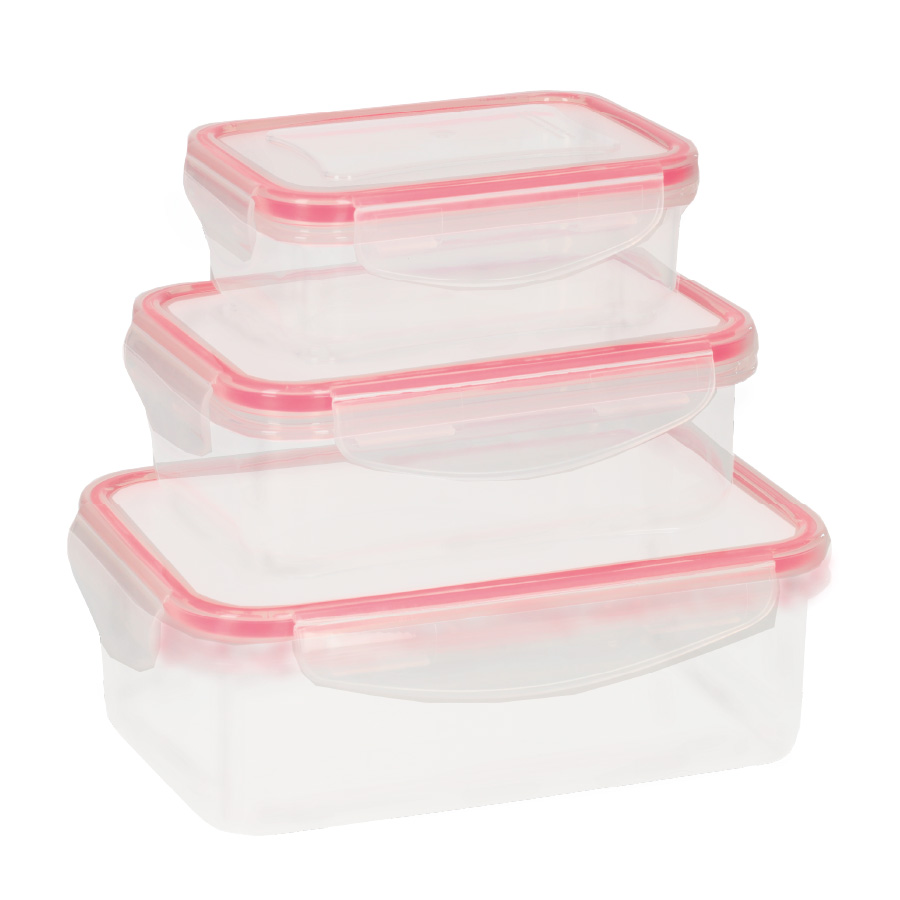 Pack de 3 táperes herméticos de plástico 0.24L - 0.5L - 1L
