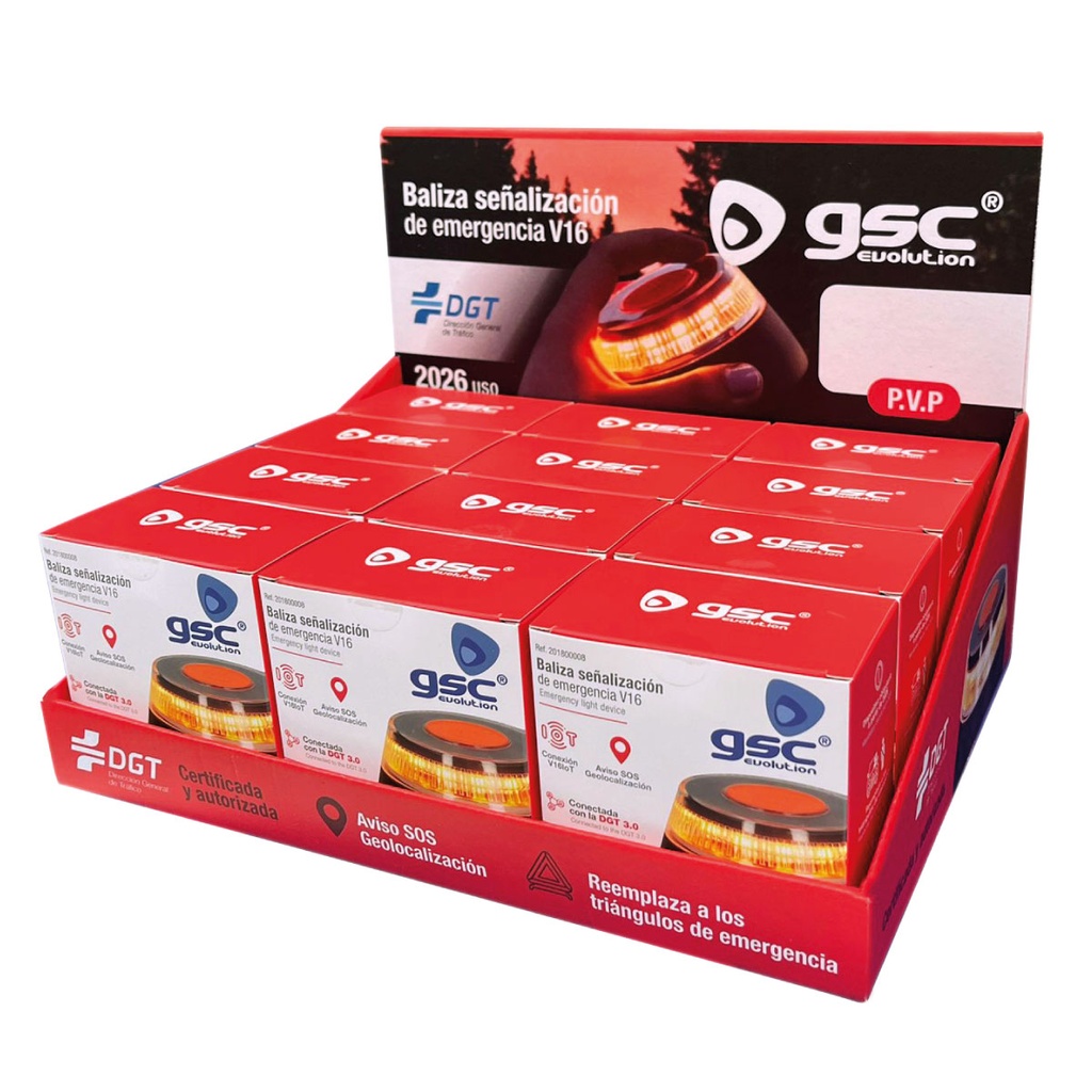 Kit balizas sinalização de emergência V16 com geolocalização + expositor de mesa