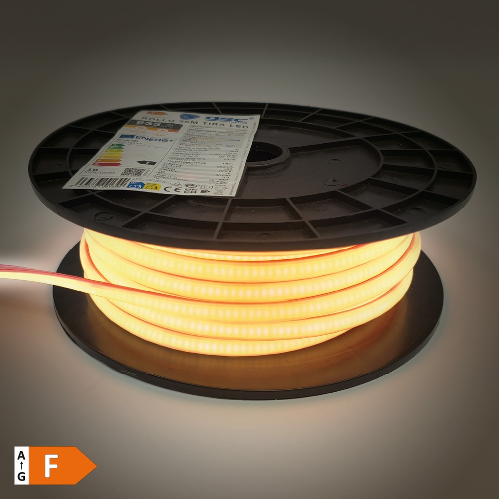 Rouleau 25M bande LED COB 10W/M 3000K IP65 230V réglable