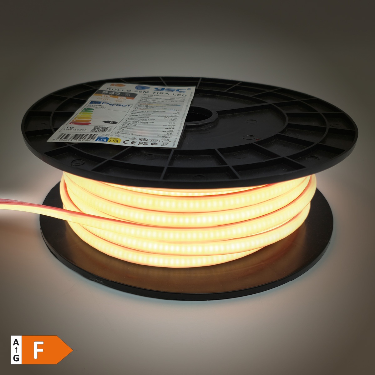 Rolo 25M fita LED COB 10W/M 3000K IP65 230V regulável 