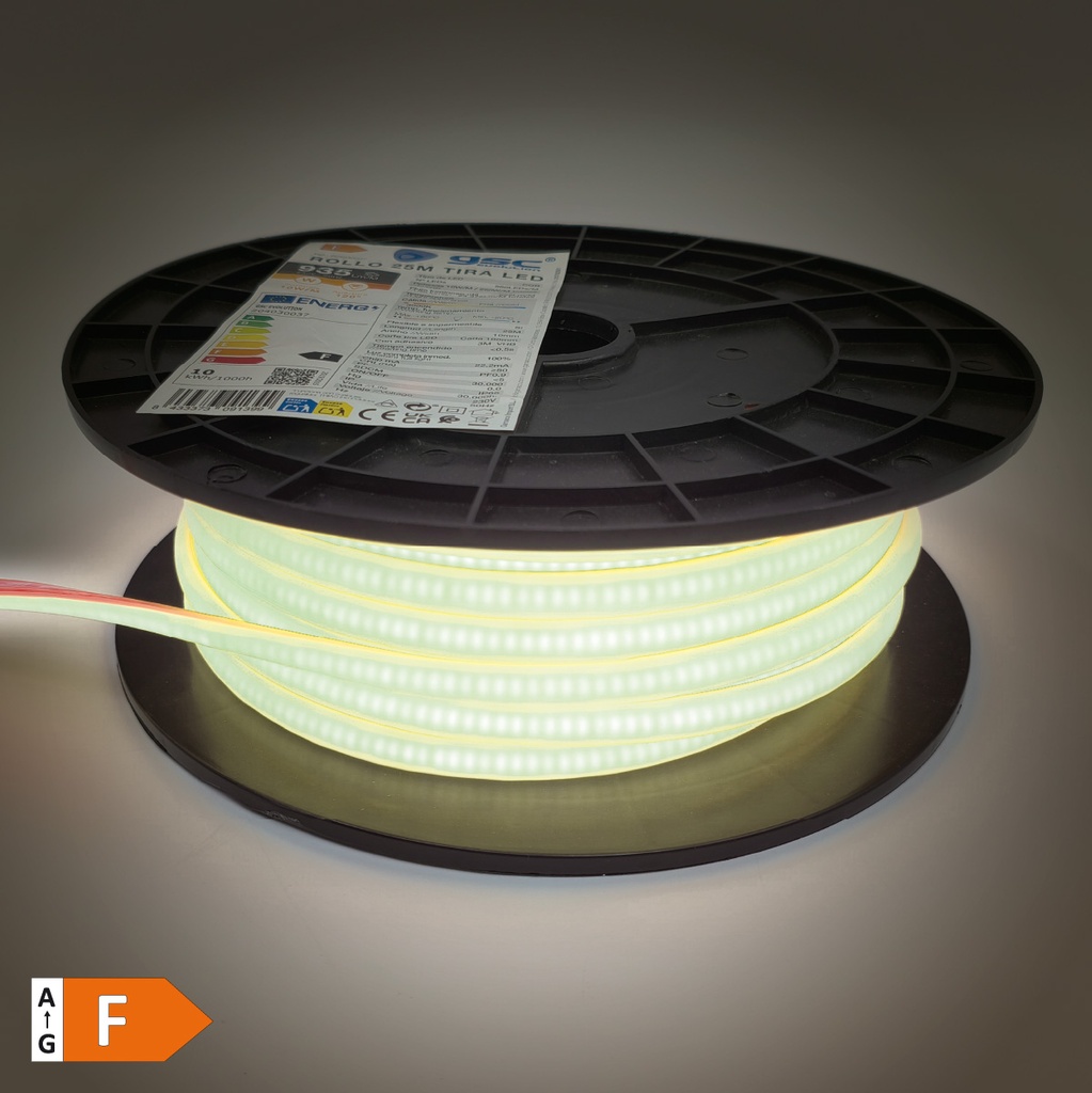 Rollo 25M tira LED COB 10W/M 6000K IP65 230V regulable 
