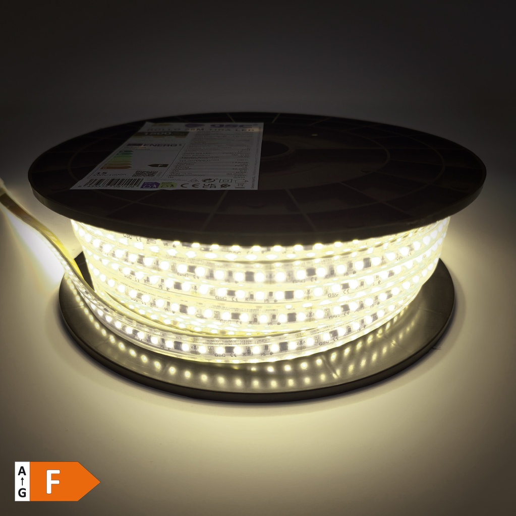 Rouleau 25M bande LED 15W/M 6000K IP65 230V réglable