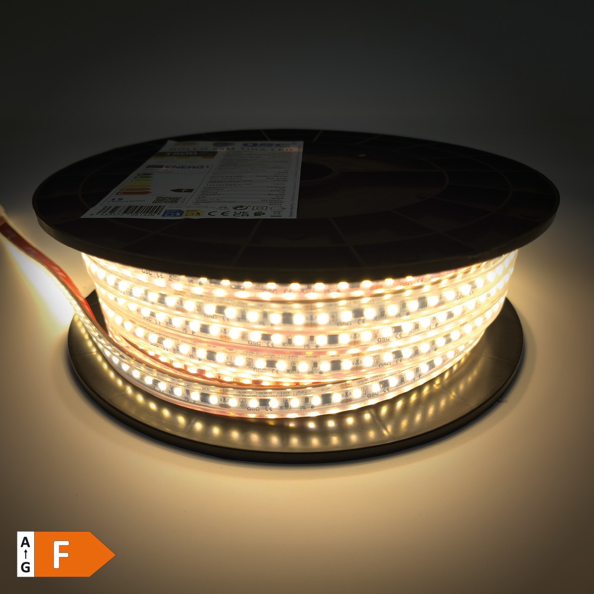 Rouleau 25M bande LED 15W/M 6000K IP65 230V réglable