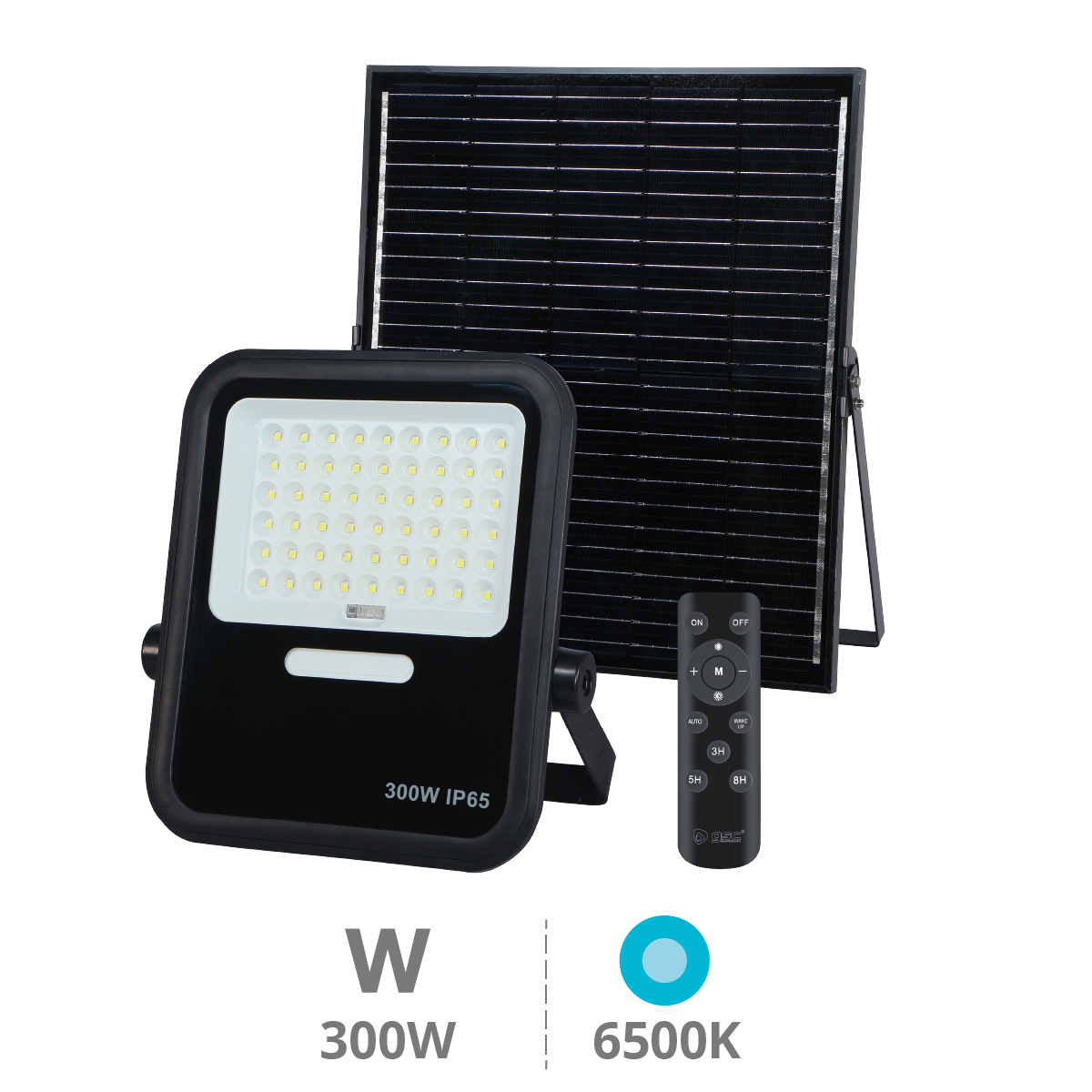 Projecteur solaire LED Miloha 300W 6500K IP65 Noir