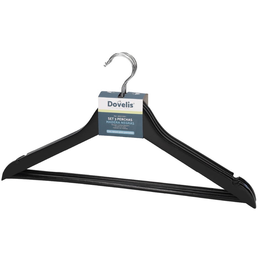 Jeu de 3 cintres en bois Noir