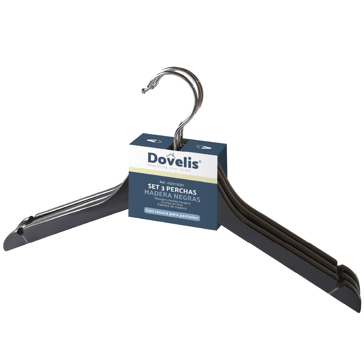 Set of 3 wooden clothes hangers Black