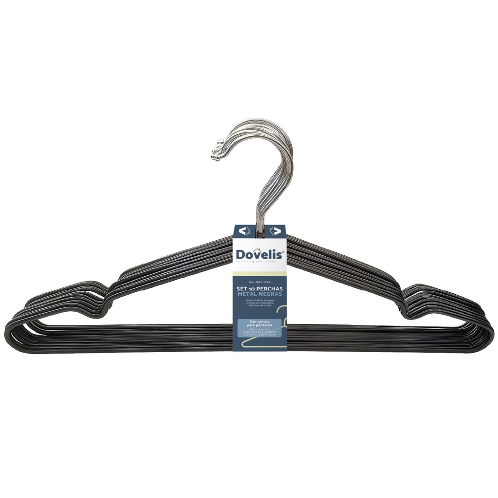 Set of 10 metal clothes hangers Black