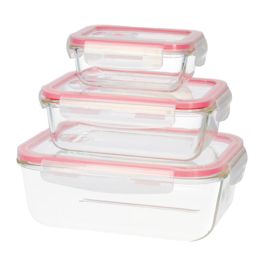 Set of 3 airtight glass tupper 0.33 - 0.84 - 1.85L