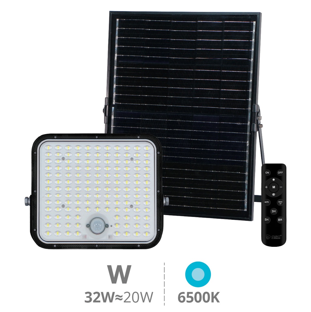Proyector solar LED Pamol con sensor de movimiento y crepuscular 200W 6500K IP65 Negro