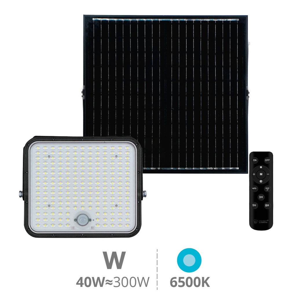 Proyector solar LED Pamol con sensor de movimiento y crepuscular 300W 6500K IP65 Negro