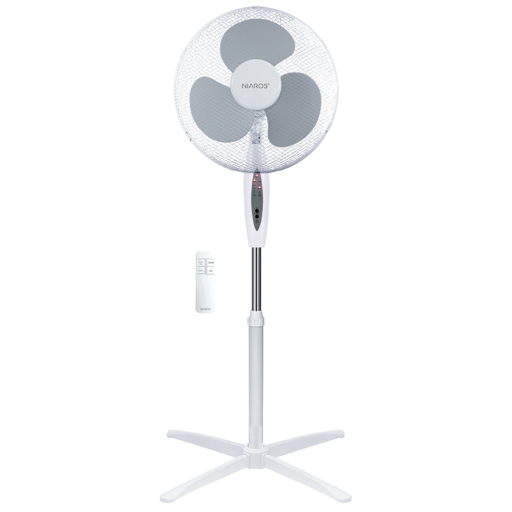 Ventilateur sur pied Nametil avec commande et minuterie Ø43cm 45W Blanc