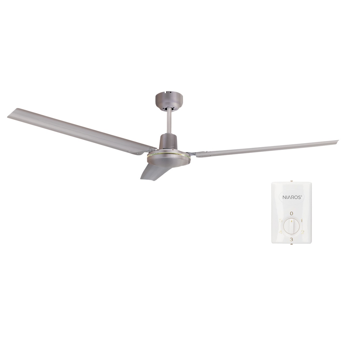 Ventilador techo Saltok con mando Ø142 3 aspas Níquel