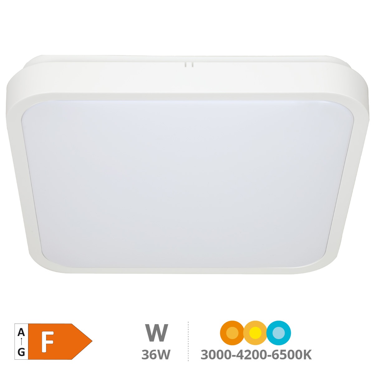 Plafón techo LED Andra cuadrado 36W 3000K a 6500K IP44 regulable Blanco 