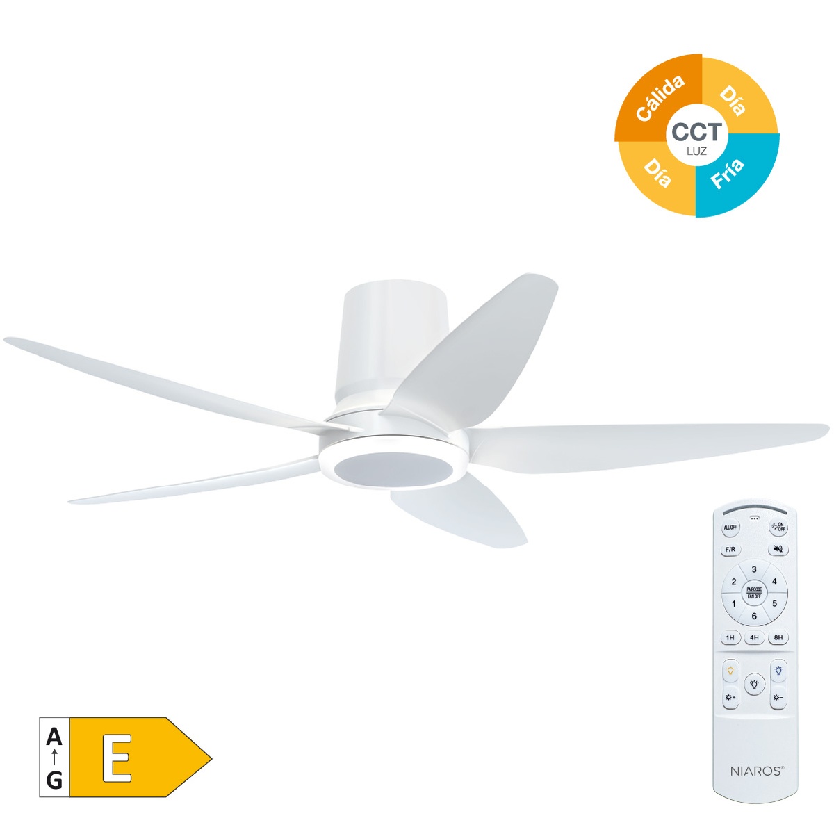Ventilateur de plafond Salveri avec CCT réglable et commande Ø122 5 pales DC Blanc