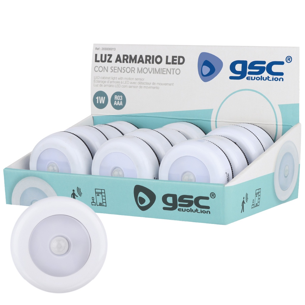 Luz de armario LED Kisang con sensor movimiento 3xAAA 1W 30lm 4000K - 12u caja exp