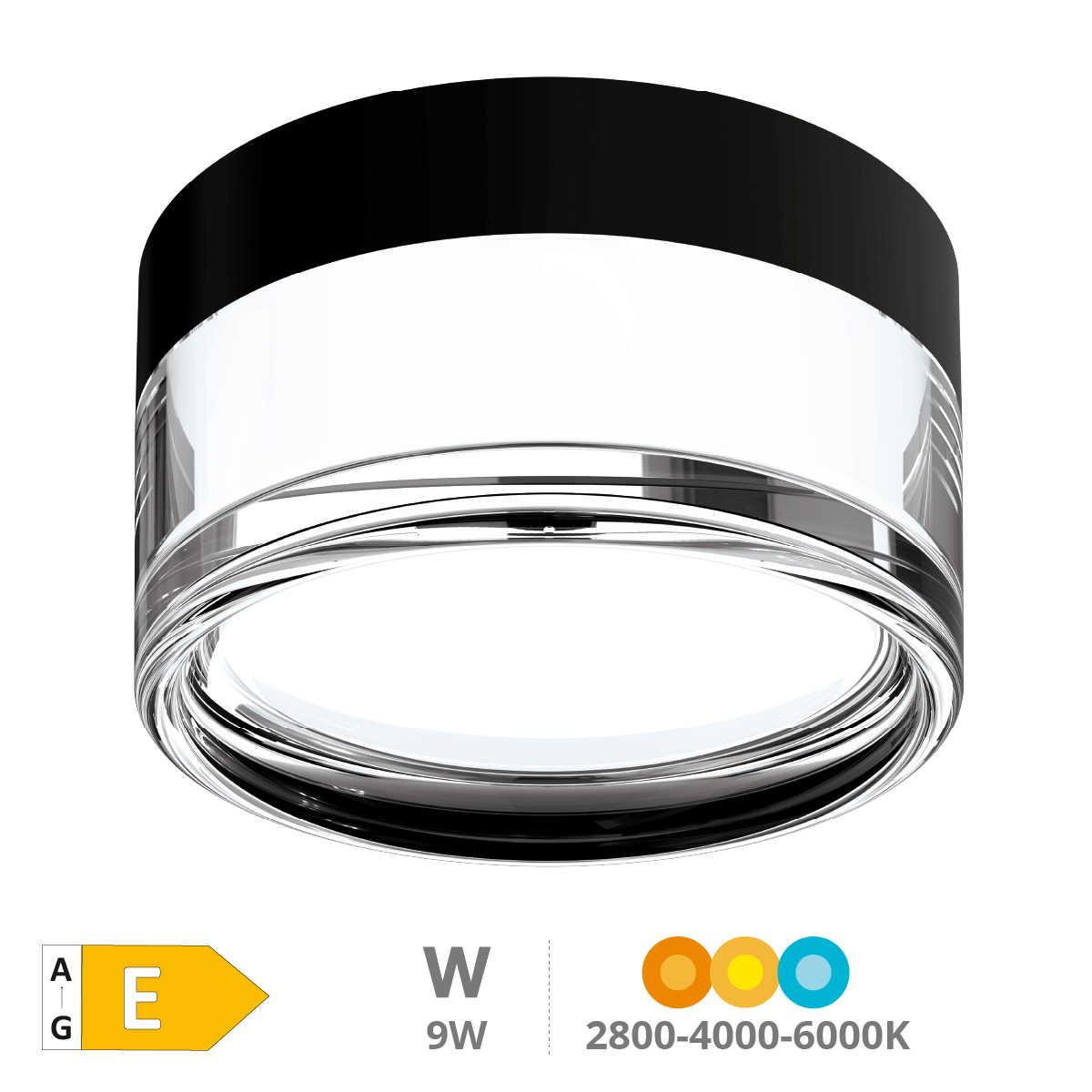 Plafón techo LED Bulaw 9W 2800-4000-6000K IP65 Negro 