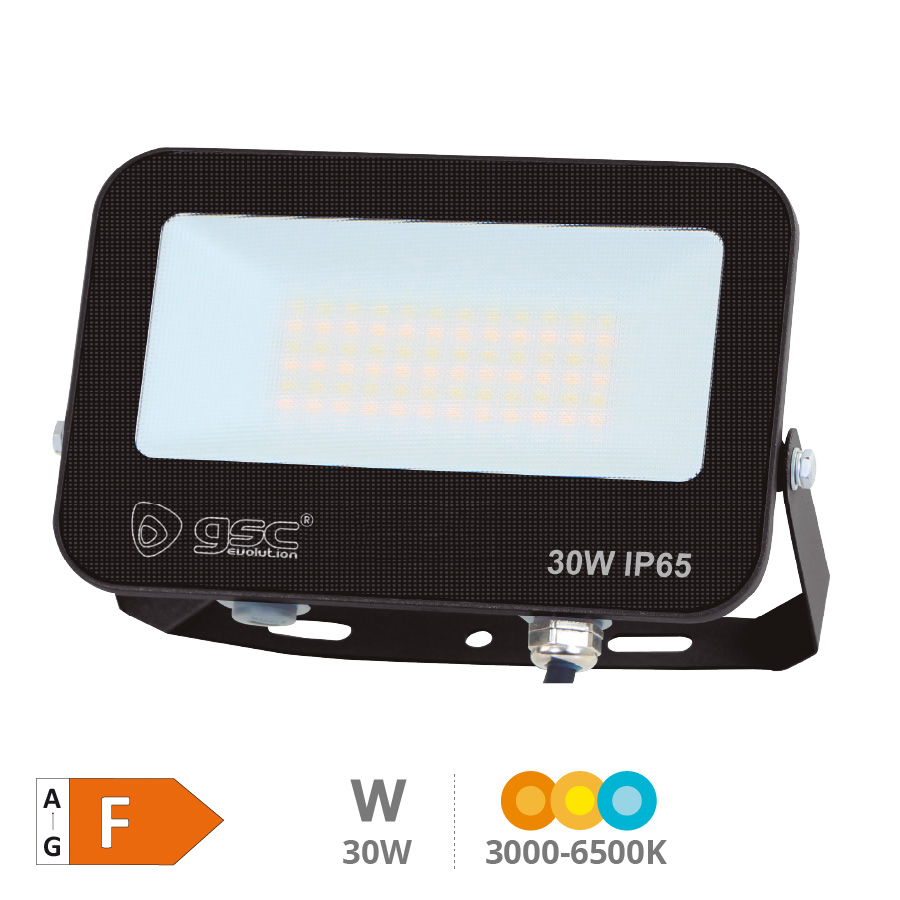 Proyector aluminio LED Bassarel 30W 4000 - 5000 - 6500K IP65 Negro