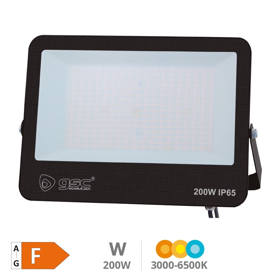 Proyector aluminio LED Bassarel 200W 4000 - 5000 - 6500K IP65 Negro