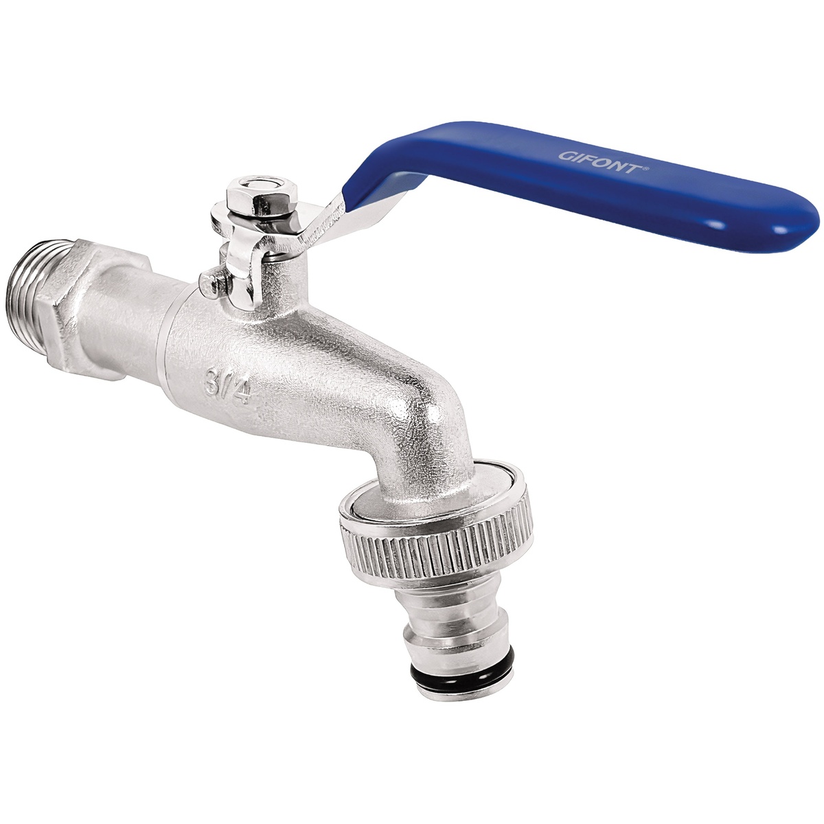 Robinet à sphère jardin anti gel 3/4"x1" et connecteur rapide 1/2"