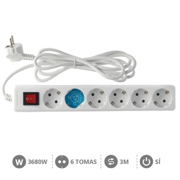 [000000023] Base múltiple Serie Estándar 6T con interruptor (3x1.5mm) 3M Blanco