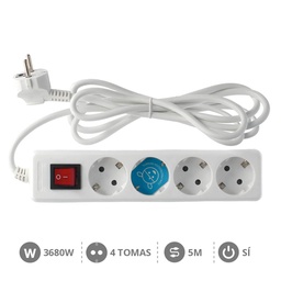[000000794] 4 way socket White with switch (3x1.5mm) 5M wire