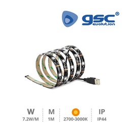 Tira LED USB 7.2W/m 2700-3000K 5V para TV 1 metro IP44 GSC
