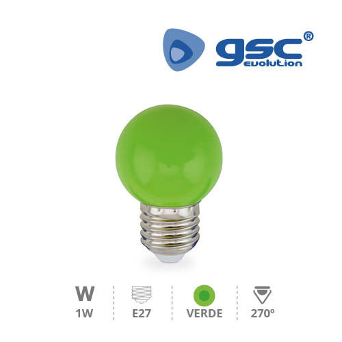 Bombilla LED esférica decorativa 1W E27 Verde