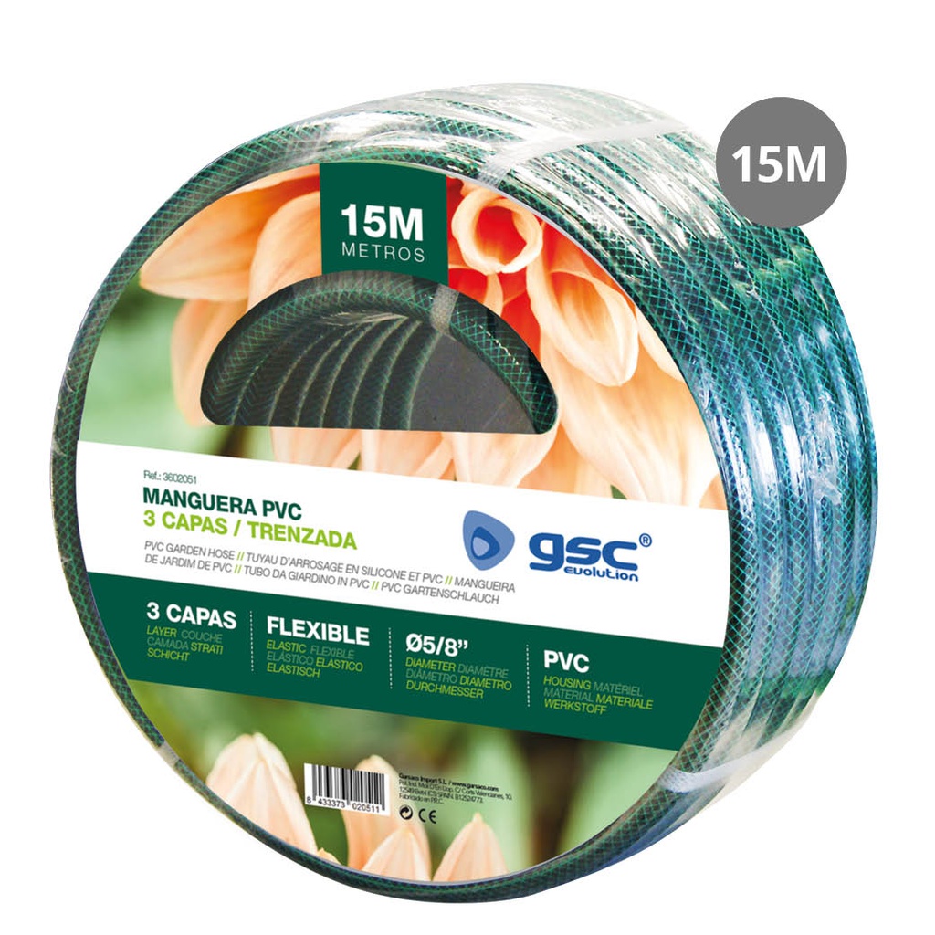 PVC garden hose set 15M Ø5/8"(15mm)